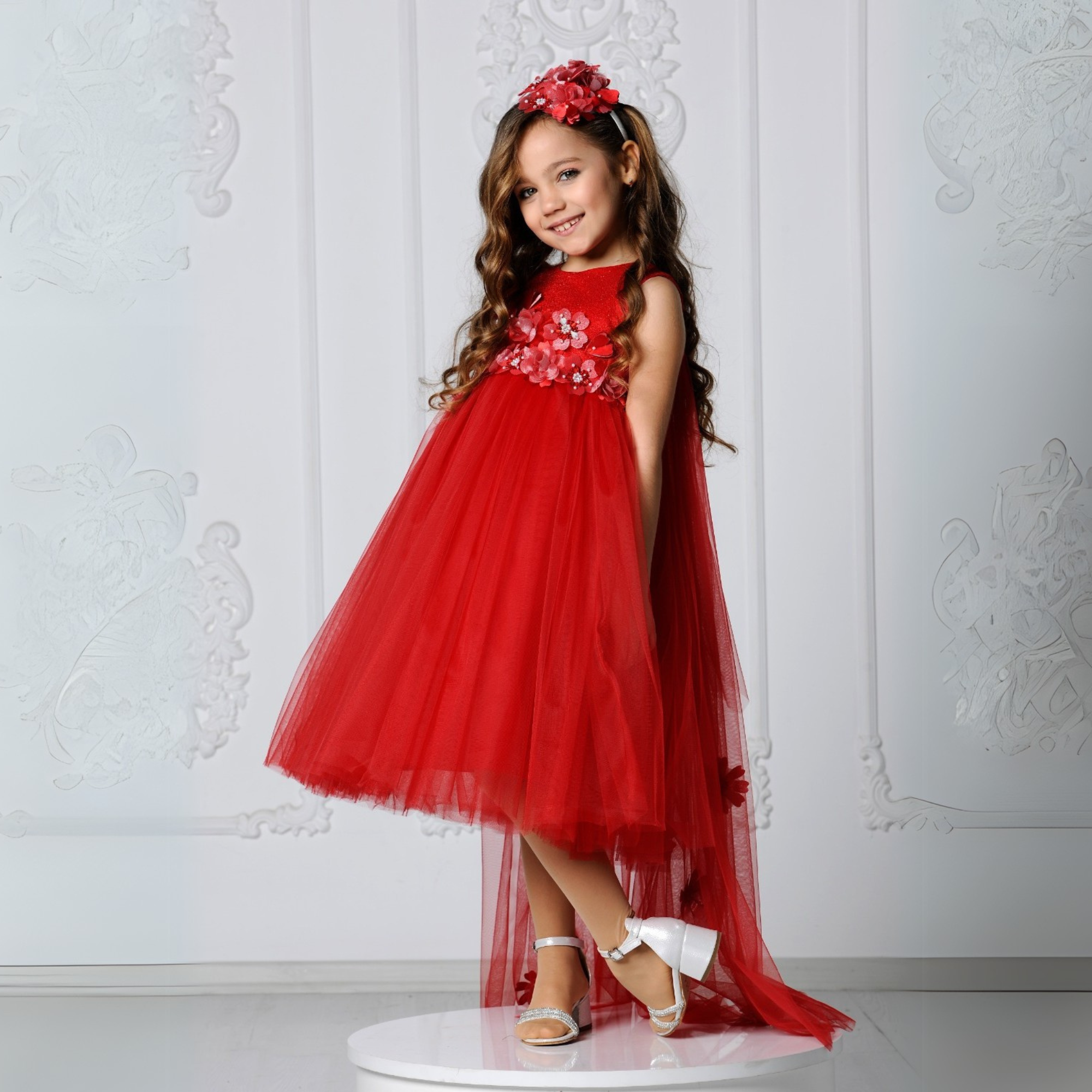 Elegant Blush Pink / Red Girls Dress