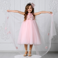 Elegant Blush Pink / Red Girls Dress