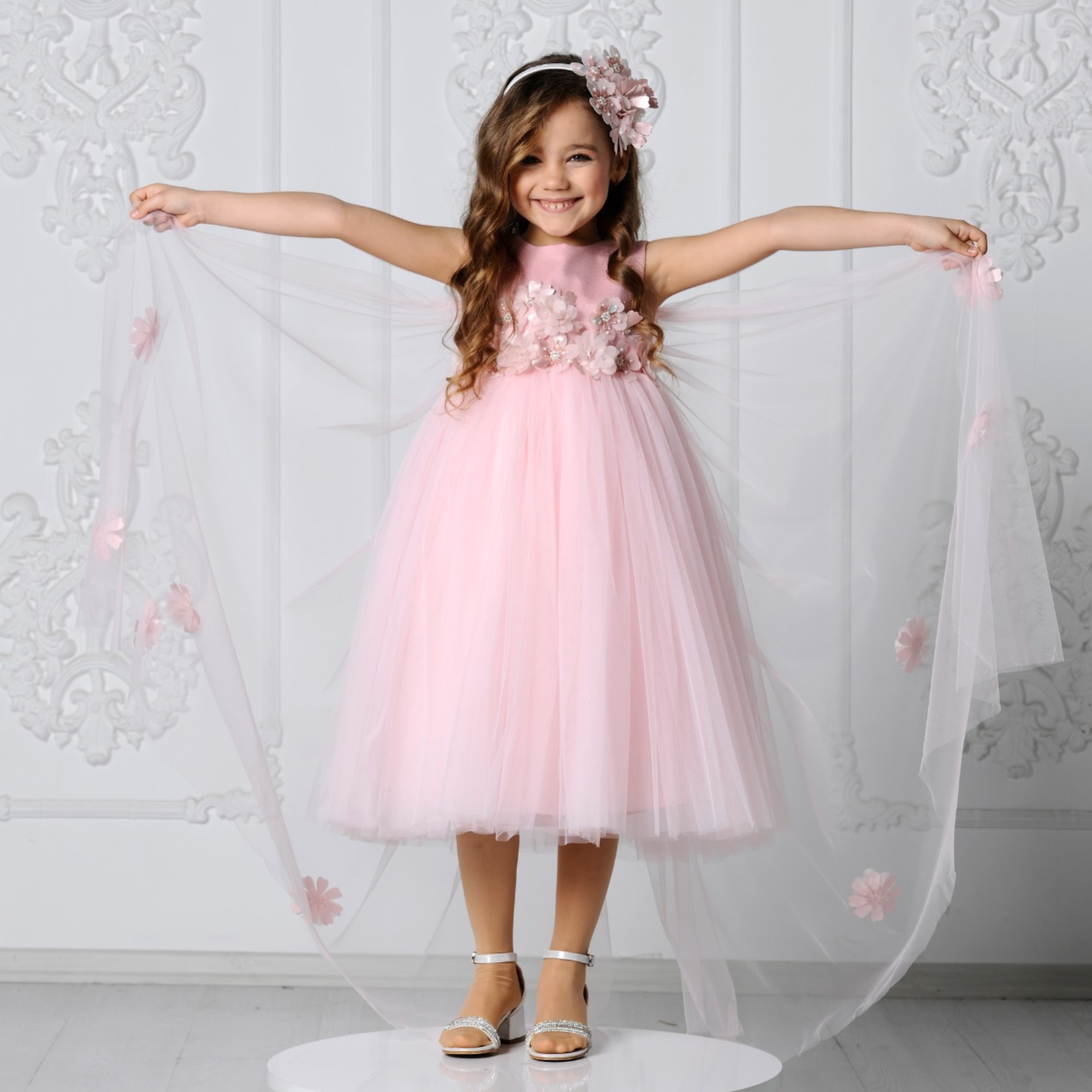 Elegant Blush Pink / Red Girls Dress