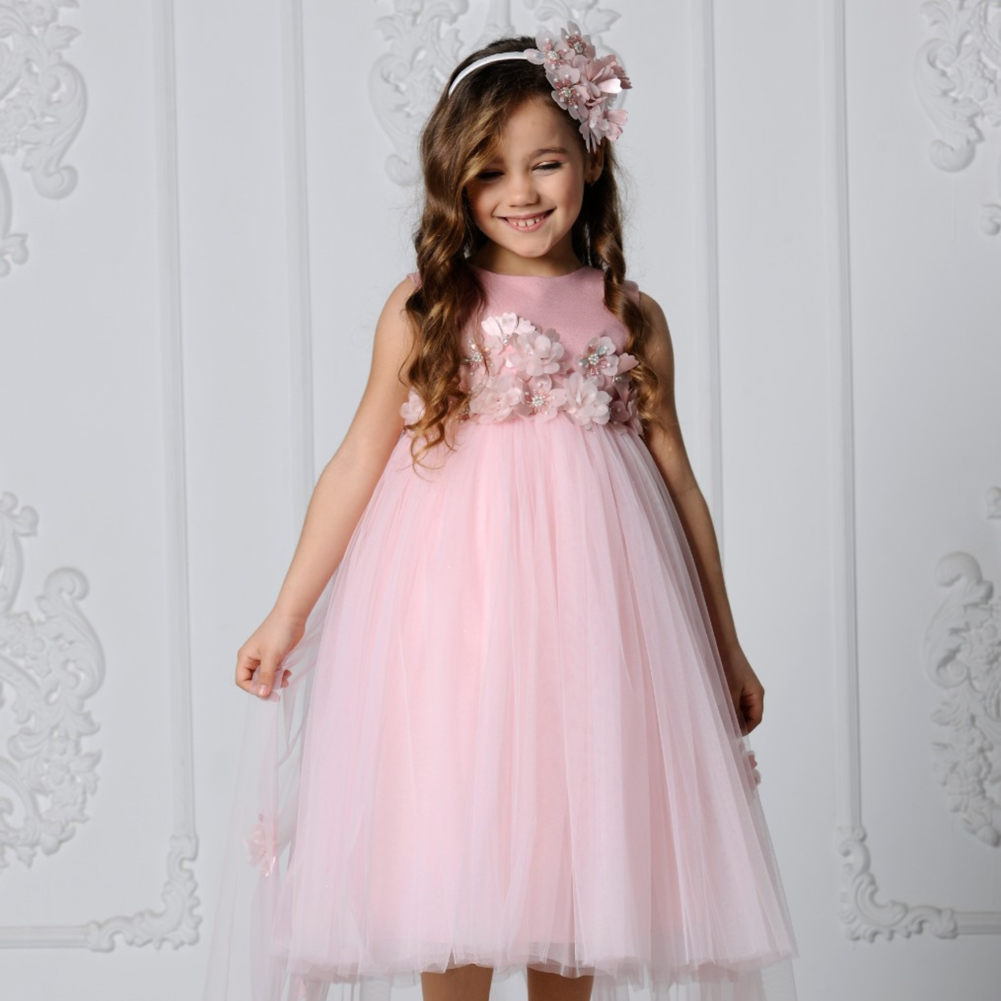 Elegant Blush Pink / Red Girls Dress